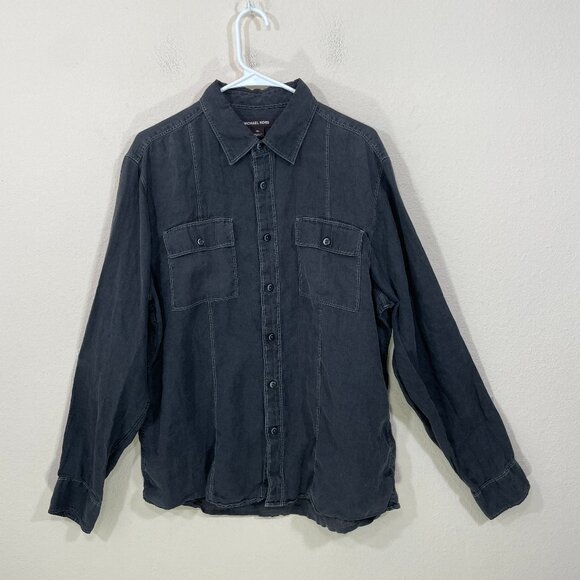 Michael Kors Mens XL 100% Linen Tailored Fit‎ Button Up Shirt Gray Long Sleeve - Picture 1 of 7